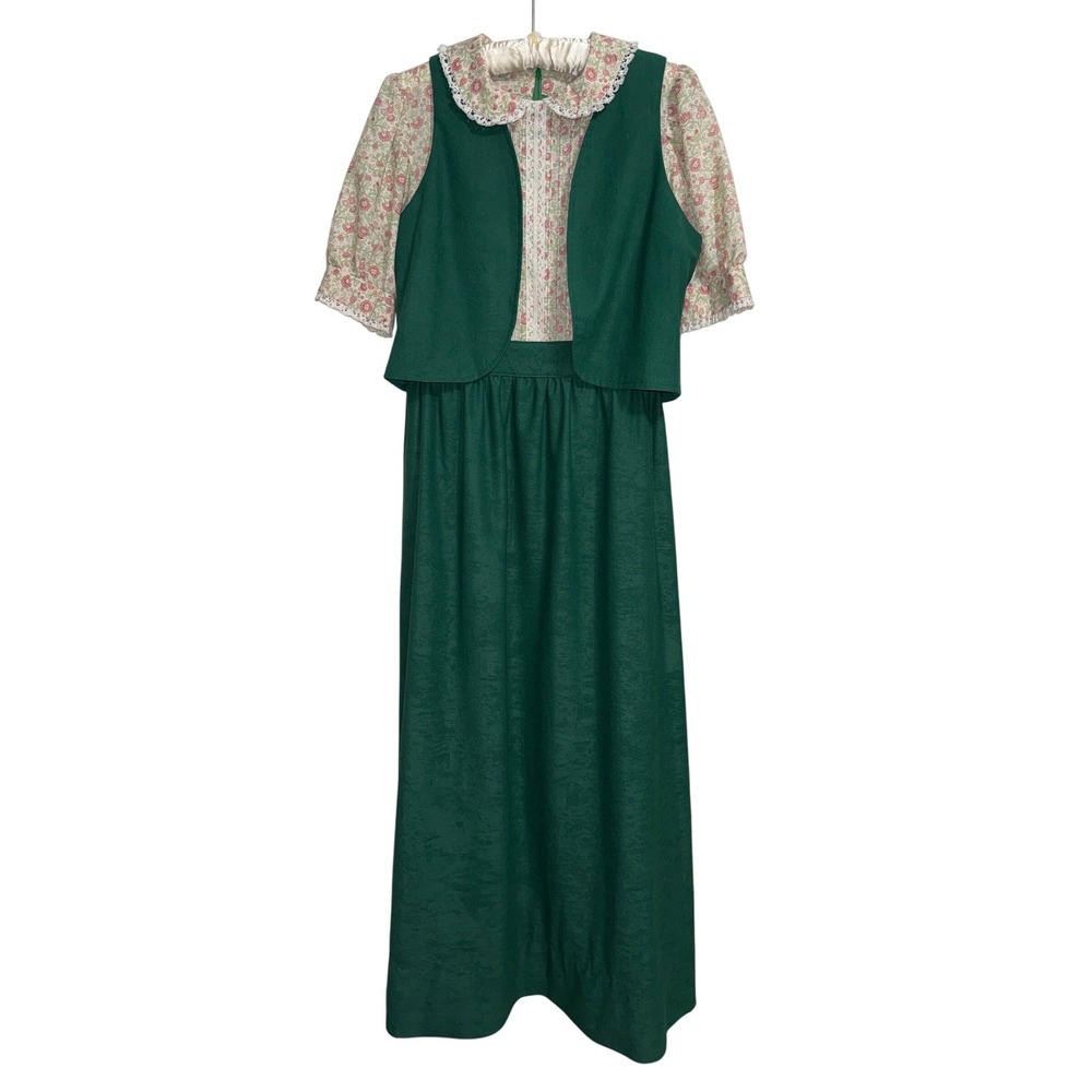 Vintage Cottagecore Prairie Floral Maxi Dress Matching Vest Retro Teacher Indie - Picture 2 of 6